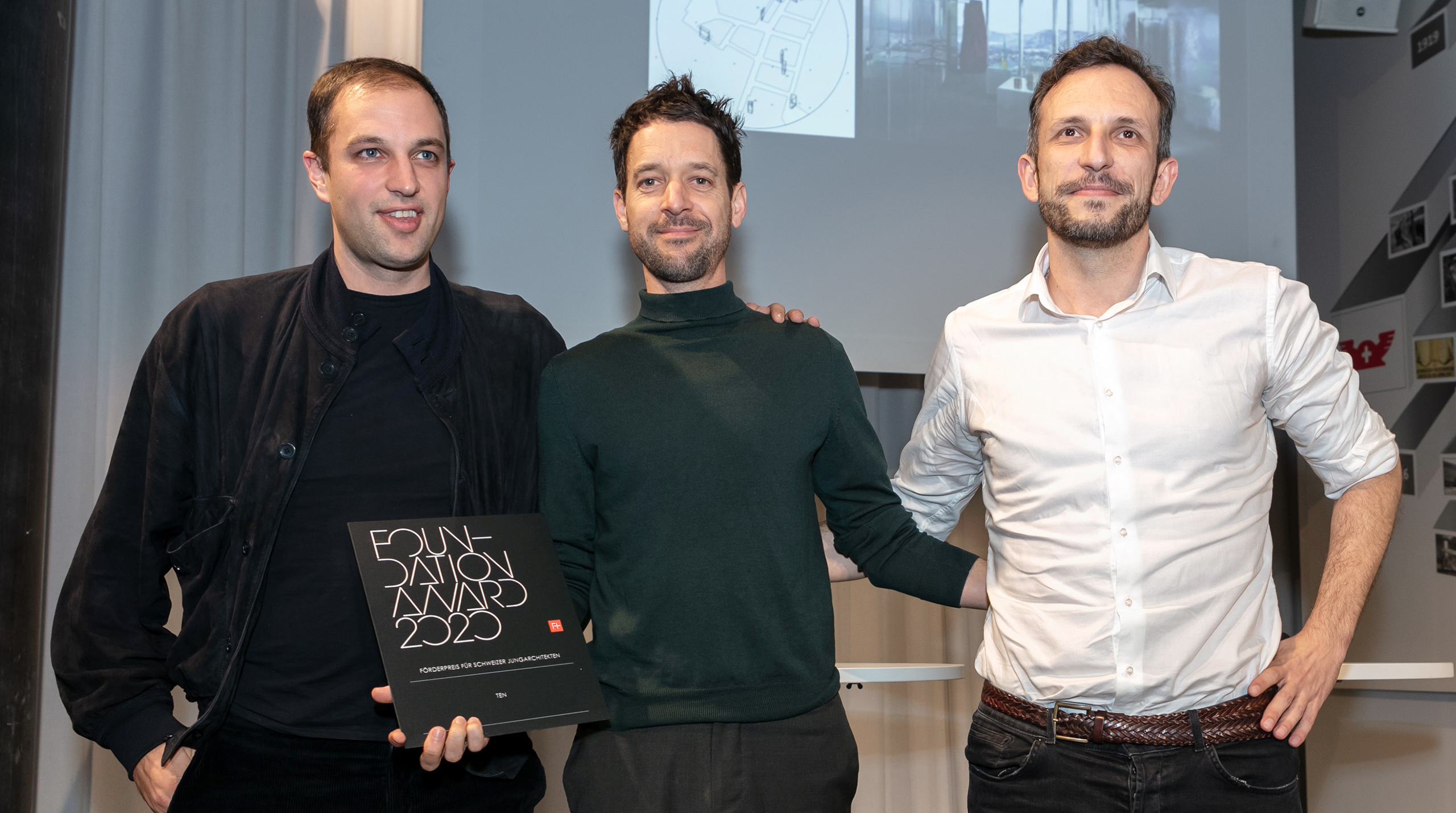 Die Gewinner des Foundation Award 2020 TEN, vertreten durch Nico Rothenbühler, Scott Lloyd und Nemanja Zimonjić (v. l. n. r.)